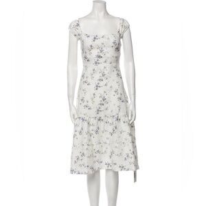 Reformation white linen floral print midi dress, size 2
